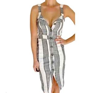 Urban Romantics Linen Striped Overall Dress Large